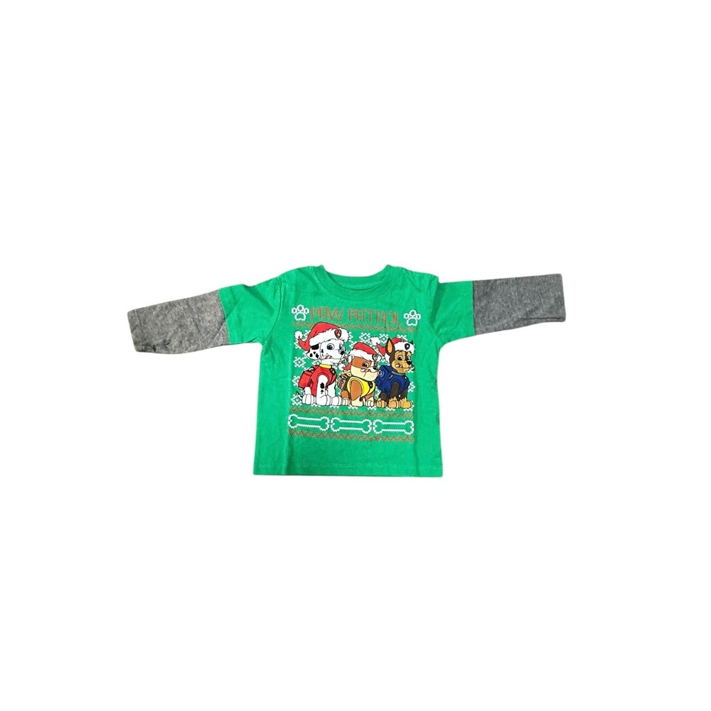 Paw Patrol Christmas Long Sleeve Shirt Holiday Green Gray‎ 18M